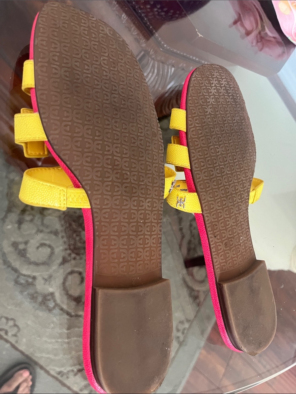Sam Edelman Pink and Yellow Double-Strap Slide Sandals - Picture 4 of 4